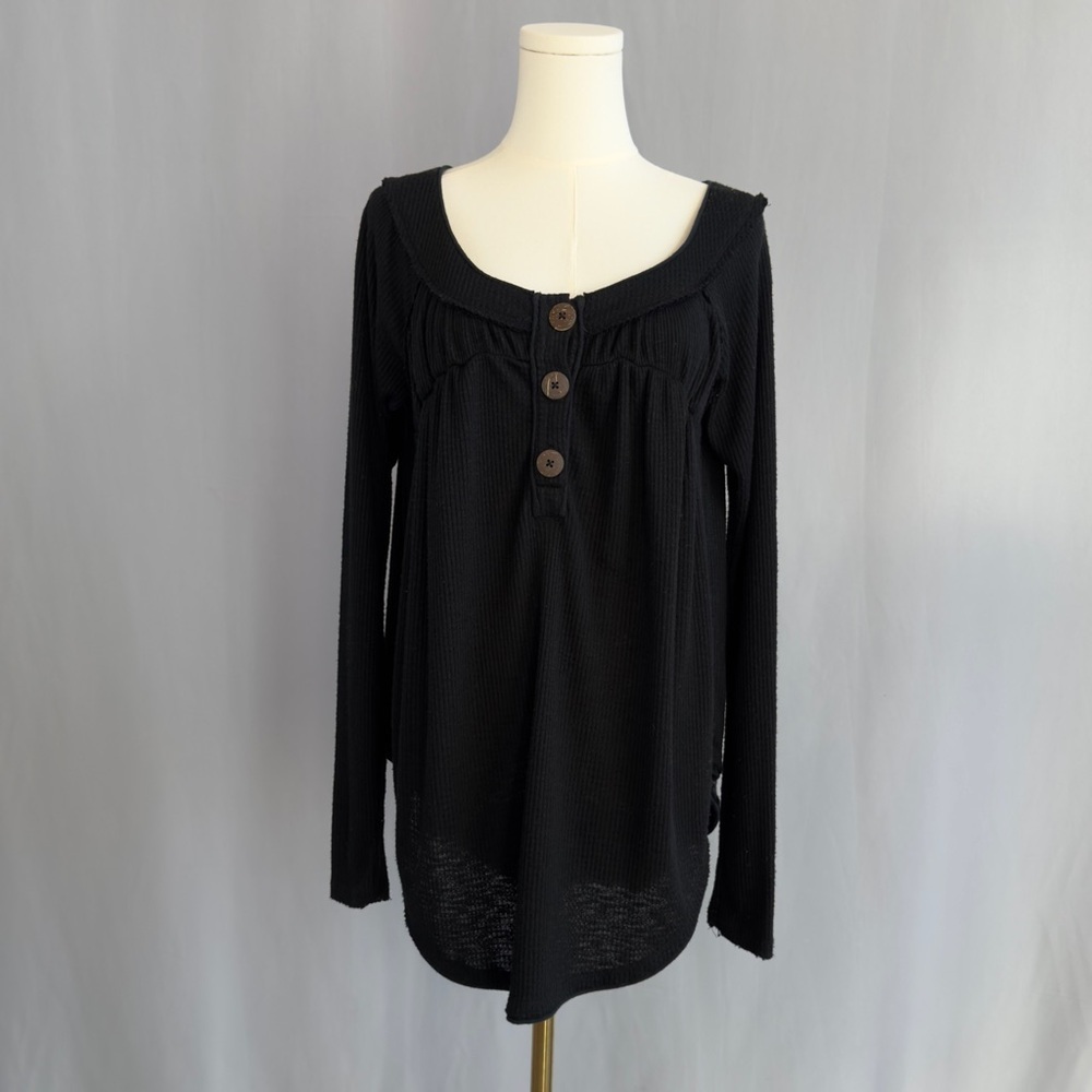 We The Free Black Buttoned Blouse